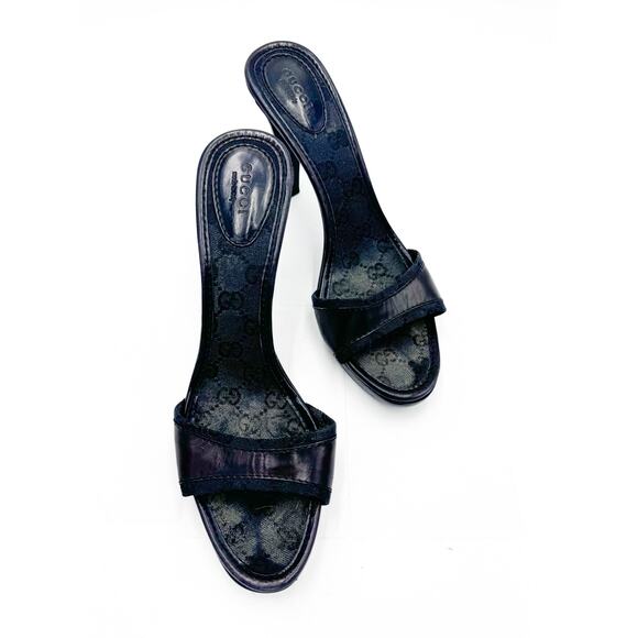 Gucci Logo Black Open Toe Heeled Mule Size 10 - Picture 2 of 9